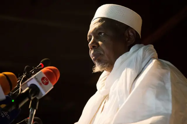 Mahmoud Dicko delivers a speech during a ceremony hosted by him and his organization, CMAS (Coordination of movements and associations sympathetic to Imam Mahmoud Dicko), in Bamako on August 28, 2020,