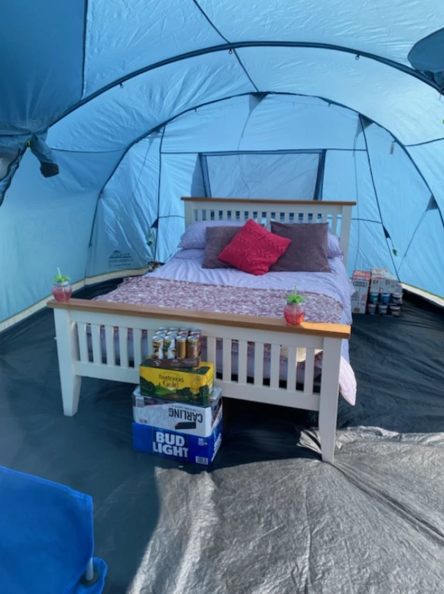 Double bed in tent