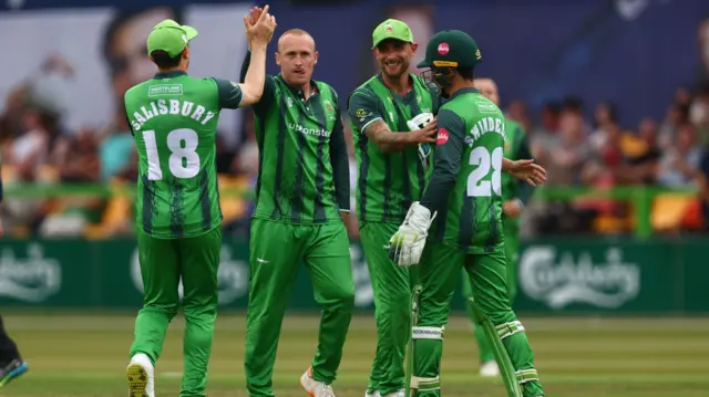 Leicestershire celebrate a wicket