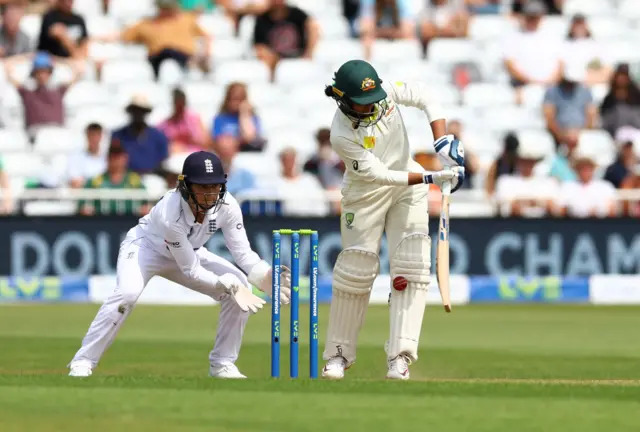 England appeal for lbw against Alana King