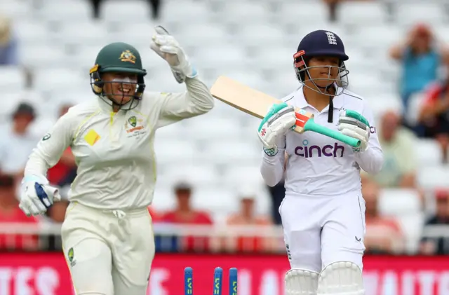 Alyssa Healy celebrates as Sophia Dunkley is dimissed