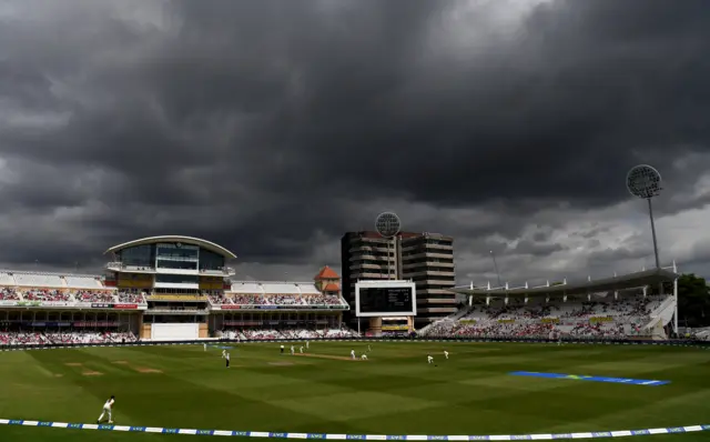 General overview of Trent Bridge with dark clouds