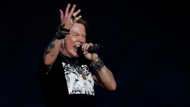 Axl Rose of Guns N' Roses performs at the Glastonbury Festival site