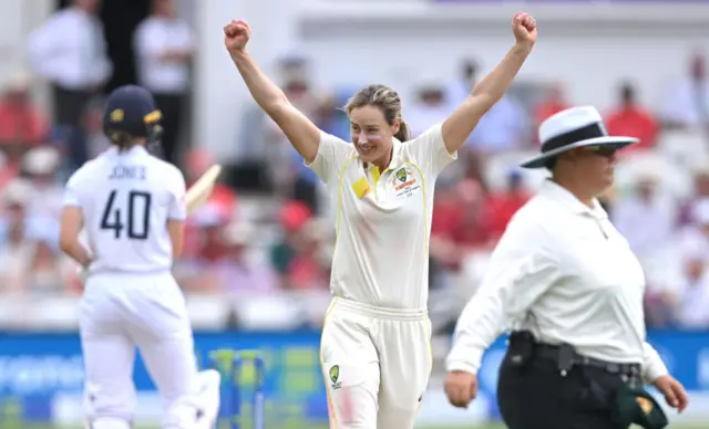 Ellyse Perry celebrates dismissing Amy Jones