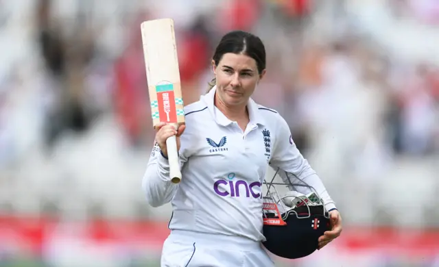 Tammy Beaumont acknowledges the crowd after breaking the record for England women's highest Test score