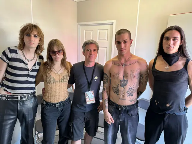 The BBC's Mark Savage pictured with 2021 Eurovision winners Maneskin