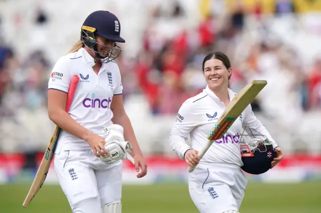 Tammy Beaumont acknowledges the crowd after making England women's highest Test score