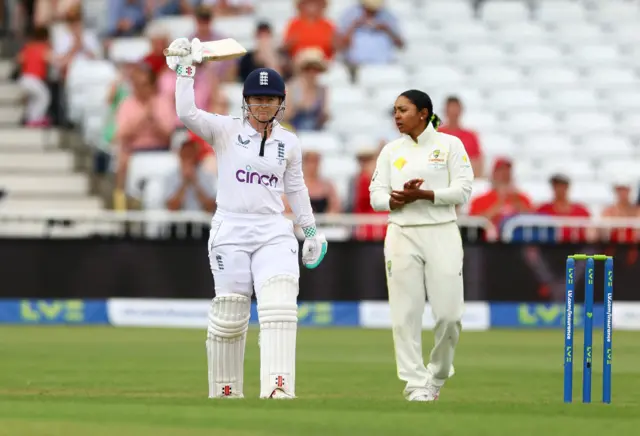 Tammy Beaumont celebrates her 150 against Australia