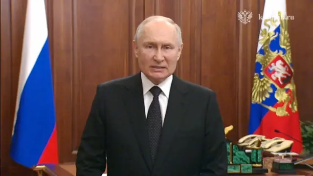 Russian President Vladimir Putin delivers a televised speech on 24 June 2023