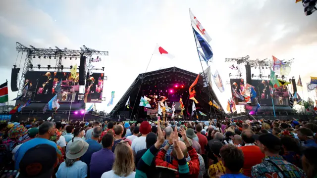 Elton John performs at the Glastonbury Festival