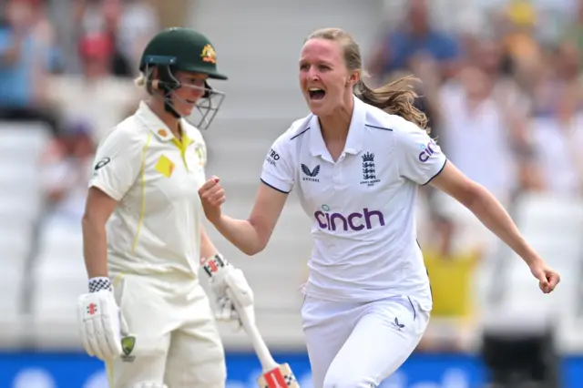 Lauren Filer celebrates the wicket of Tahlia McGrath