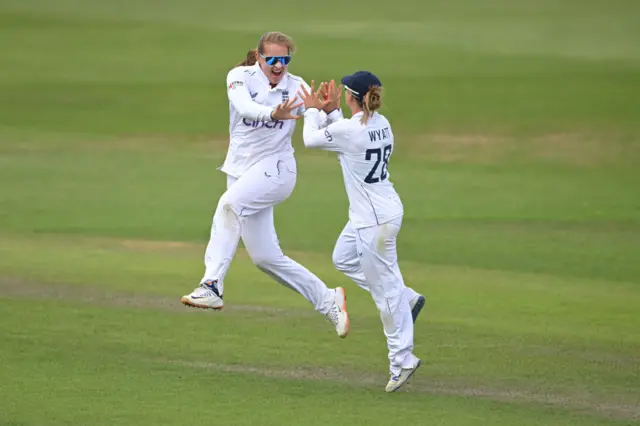 Sophie Ecclestone celebrates the wicket of Danni Wyatt