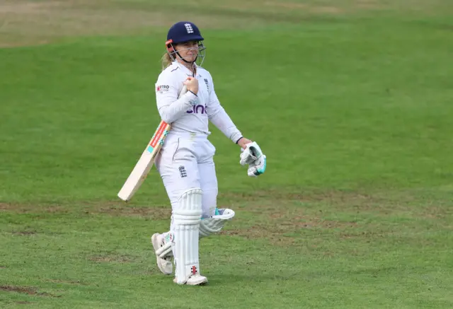 Tammy Beaumont walks off after being dismissed