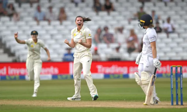 Tahlia McGrath celebrates trapping Emma Lamb lbw