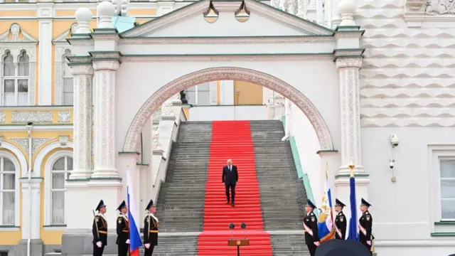 Russian President Putin addresses service members in Moscow