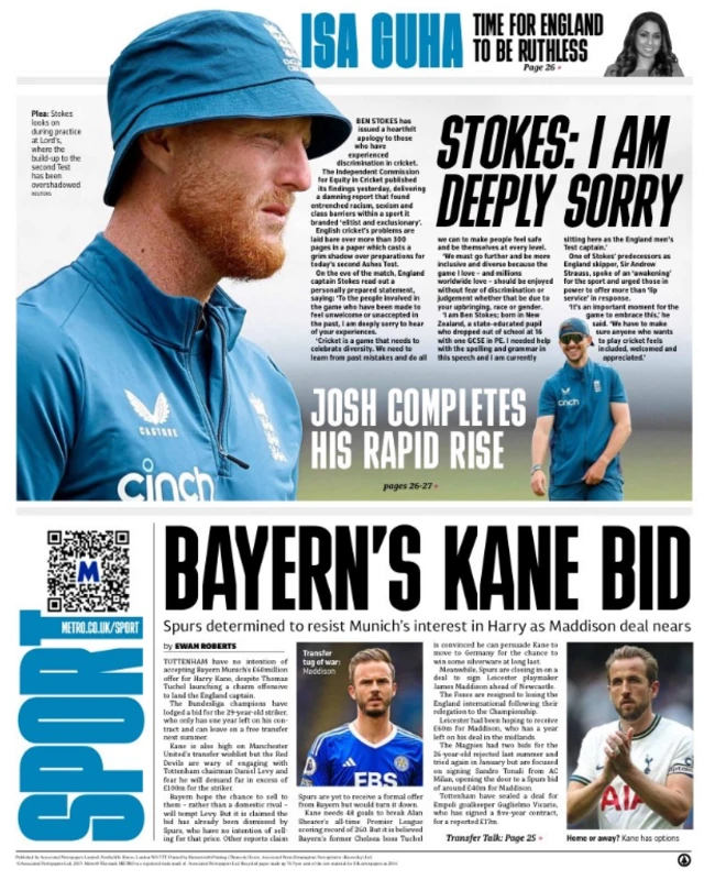 The Metro back page