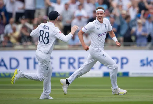 Stuart Broad celebrating a wicket