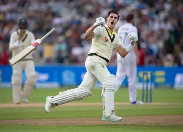 Pat Cummins celebrating after Australia's win at Edgbaston