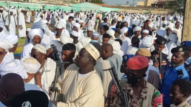 Muslim worshippers at the end of the Eid Al-Adha prayer in Sudan's eastern Gedaref region