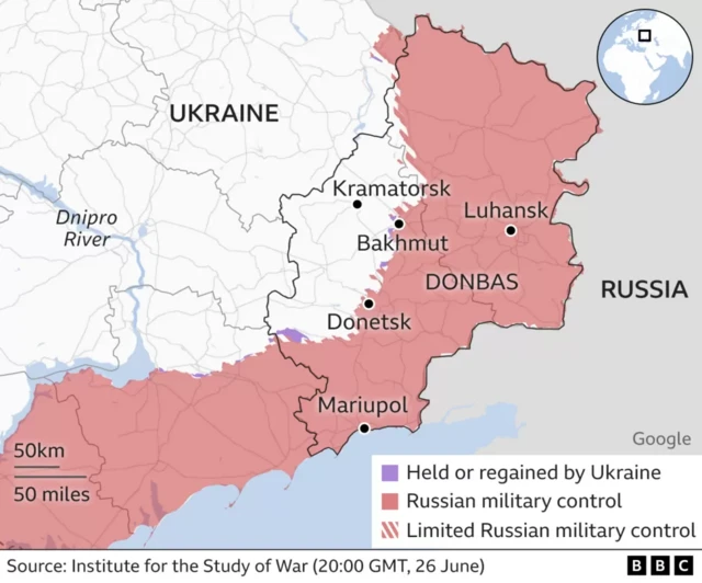 Map shows location of Kramatorsk in the Donbas