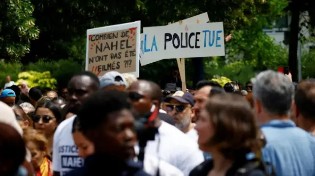 People attend march in Nanterre for Nahel