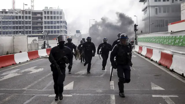 French riot police deal with the latest outbreak of protests in Nanterre