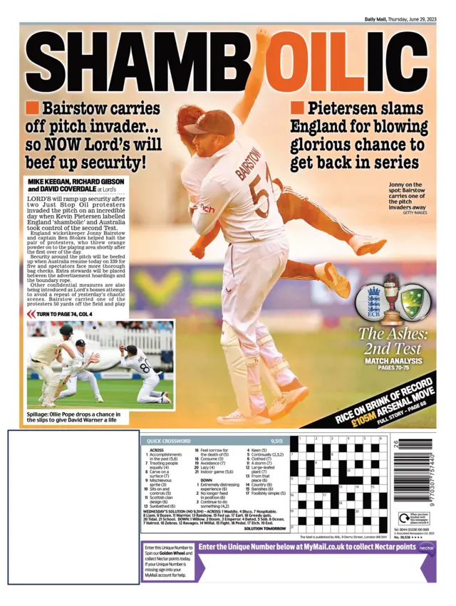 Back page of the Daily Mail on 29 June