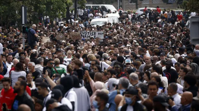 Huge crowds gather for the march, organised by Nahel's mother