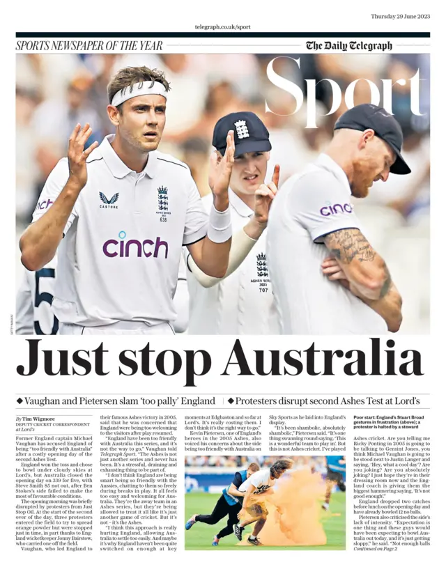 Back page of The Daily Telegraph on 29 June