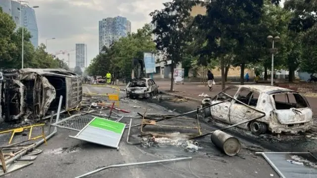 Aftermath of the riots in Paris this morning