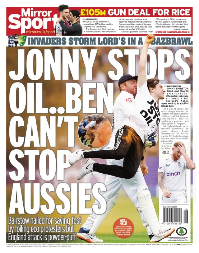 Back page of the Daily Mirror on 29 June