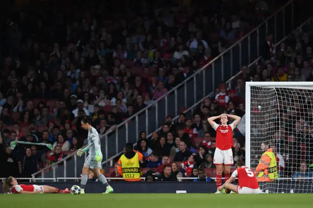 Arsenal dejected after losing to Wolfsburg