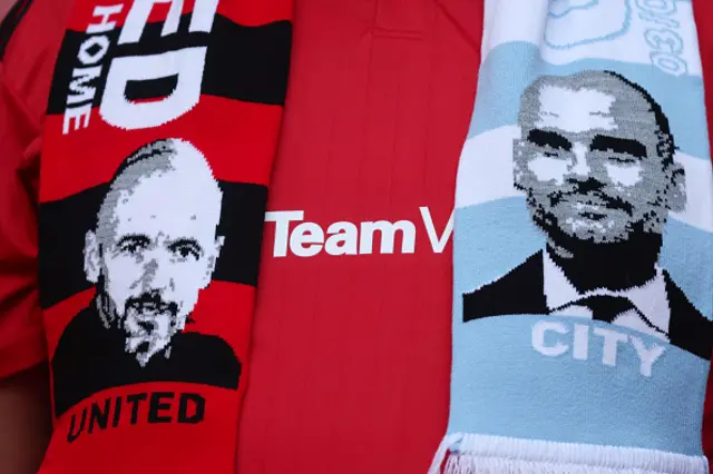 Ten Hag and Guardiola on a scarf face each other off today