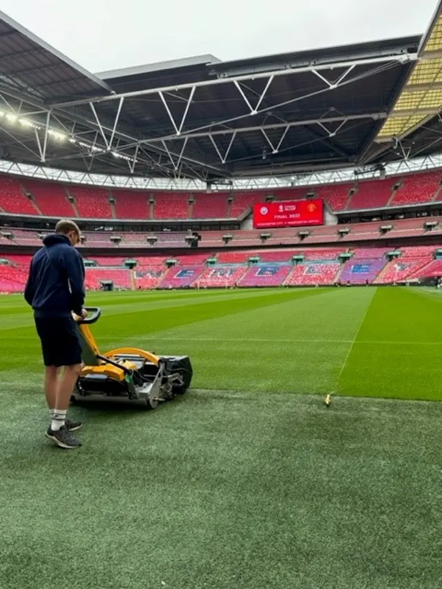 Wembley pitch being prepared for FA Cup final