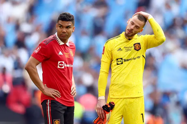 Casemiro and De Gea watch City celebrate