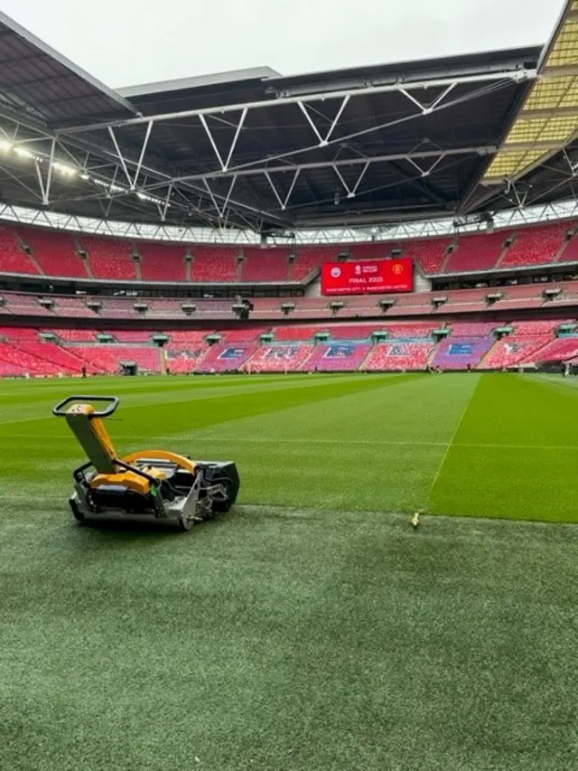 Wembley pitch being prepared for FA Cup final