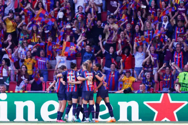 Barcelona celebrate with fans