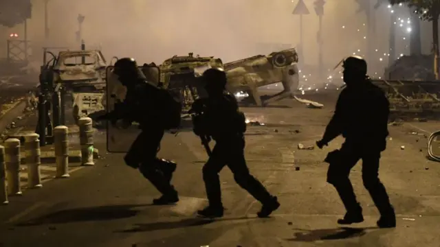 Riot police clash with protesters in Nanterre, near Paris, France, 29 June 2023.