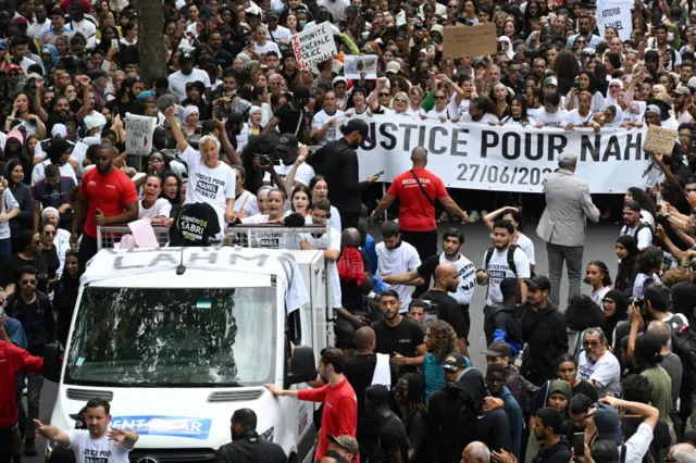 A protest led by Nahel' mother, Mounia.