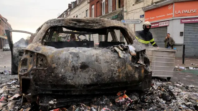 Aftermath after a third night of riots between protesters and police in France