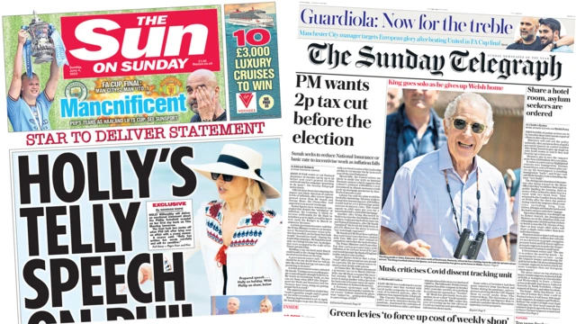 The Sun on Sunay and the Sunday Telegraph front pages