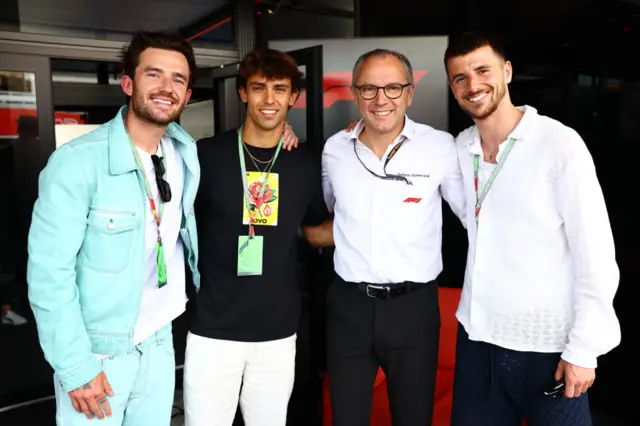 Ben Chilwell, Joao Felix, Stefano Domenicali, CEO of the Formula One Group and Mason Mount