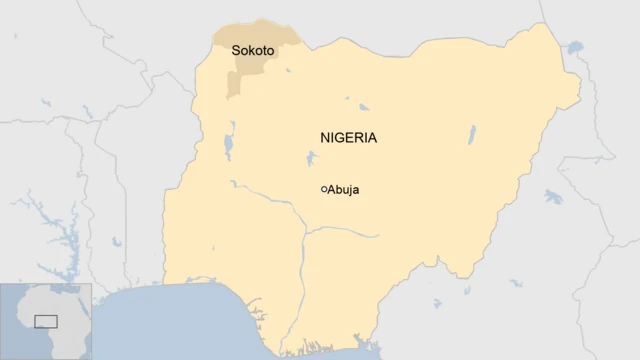 A map of Nigeria showing Sokoto and the capital, Abuja.