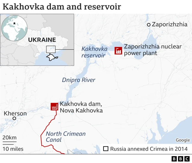 Kakhovka dam map