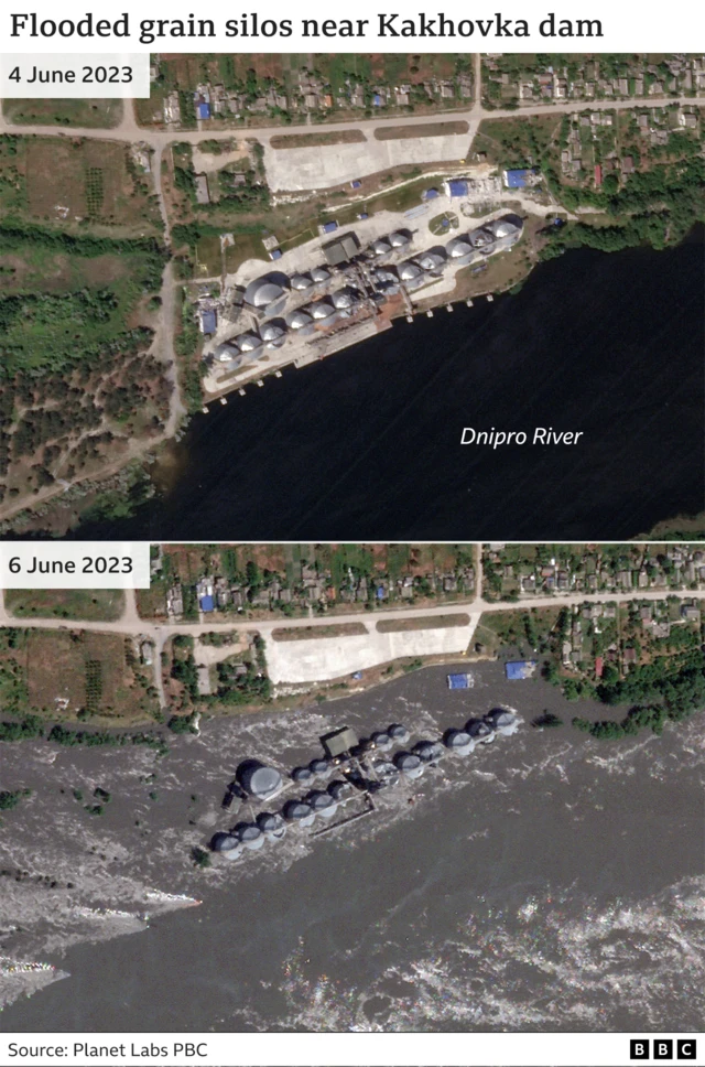 Satellite images of the dam