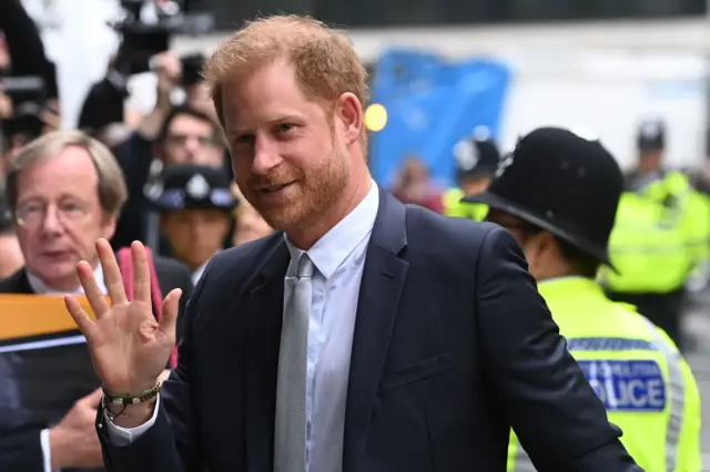 Prince Harry arriving in court this morning