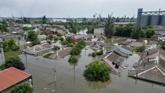 An area of flooded houses