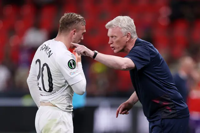 Bowen gets instructions from the gaffer David Moyes