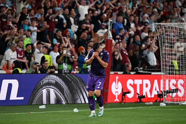 Jovic shows disbelief at the disallowed goal