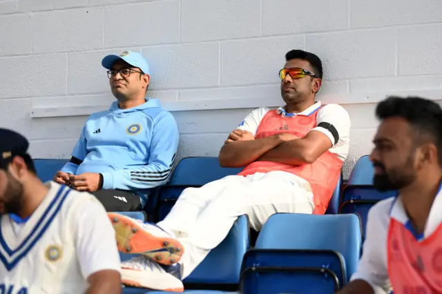 Ravichandran Ashwin watching the match from the boundary